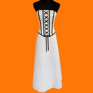 00's vintage black and white polka dot corset y2k prom dress 3/4 Gunne Sax